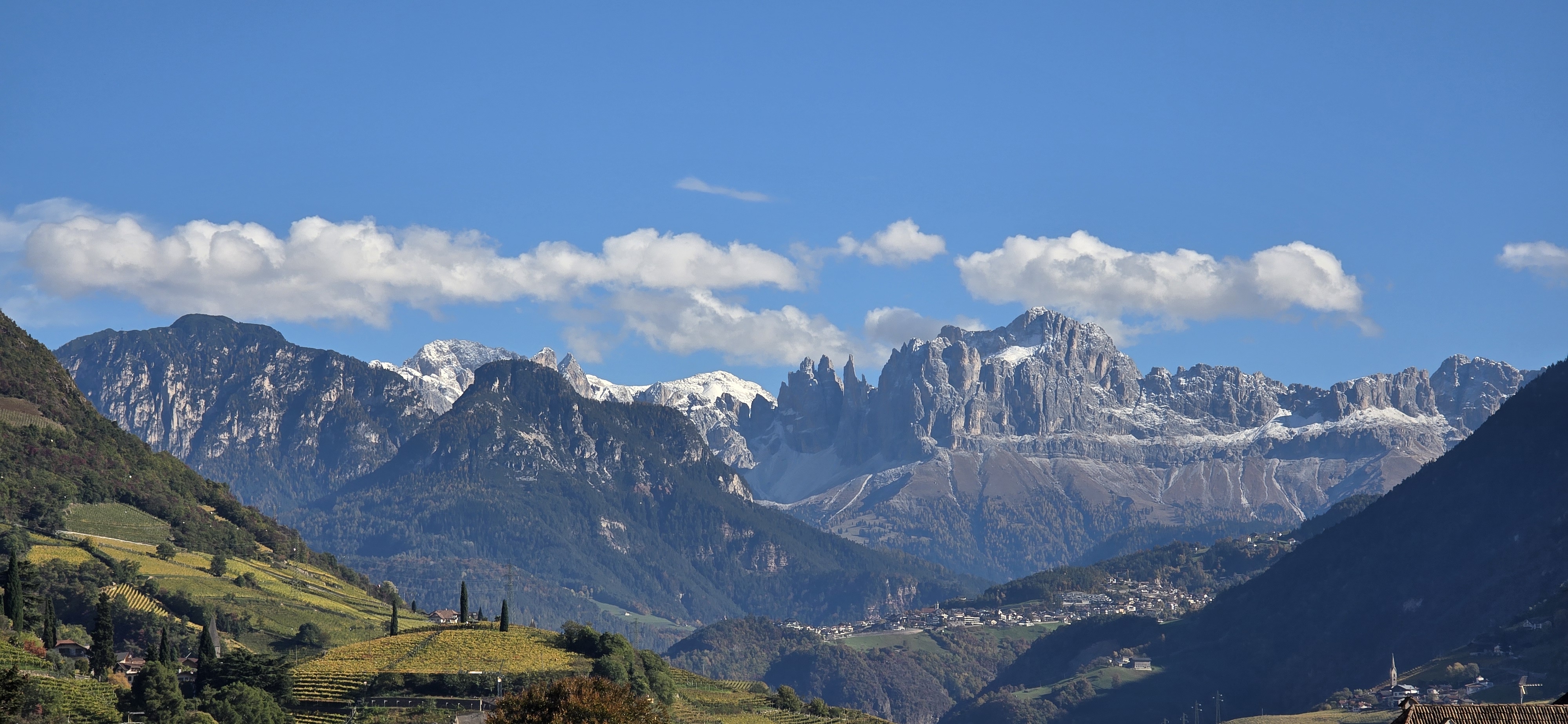 Exactly what I wanted to see of Italy. The Dolomites rising behind terraced vineyards in the valley outside Bolzano